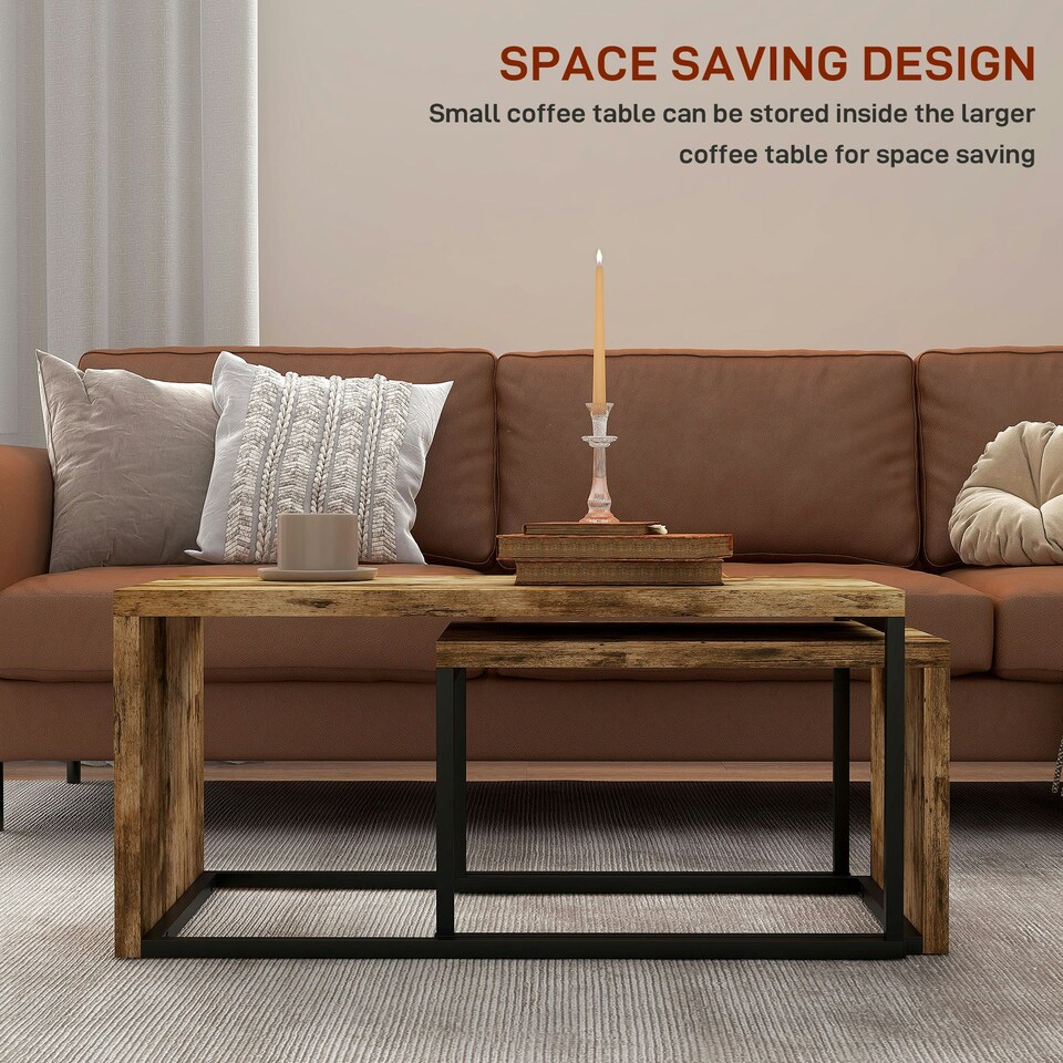image 1 of HOMCOM Set of 2 Coffee Tables, Side Table, Tea Table for Living Room Bedroom Brown