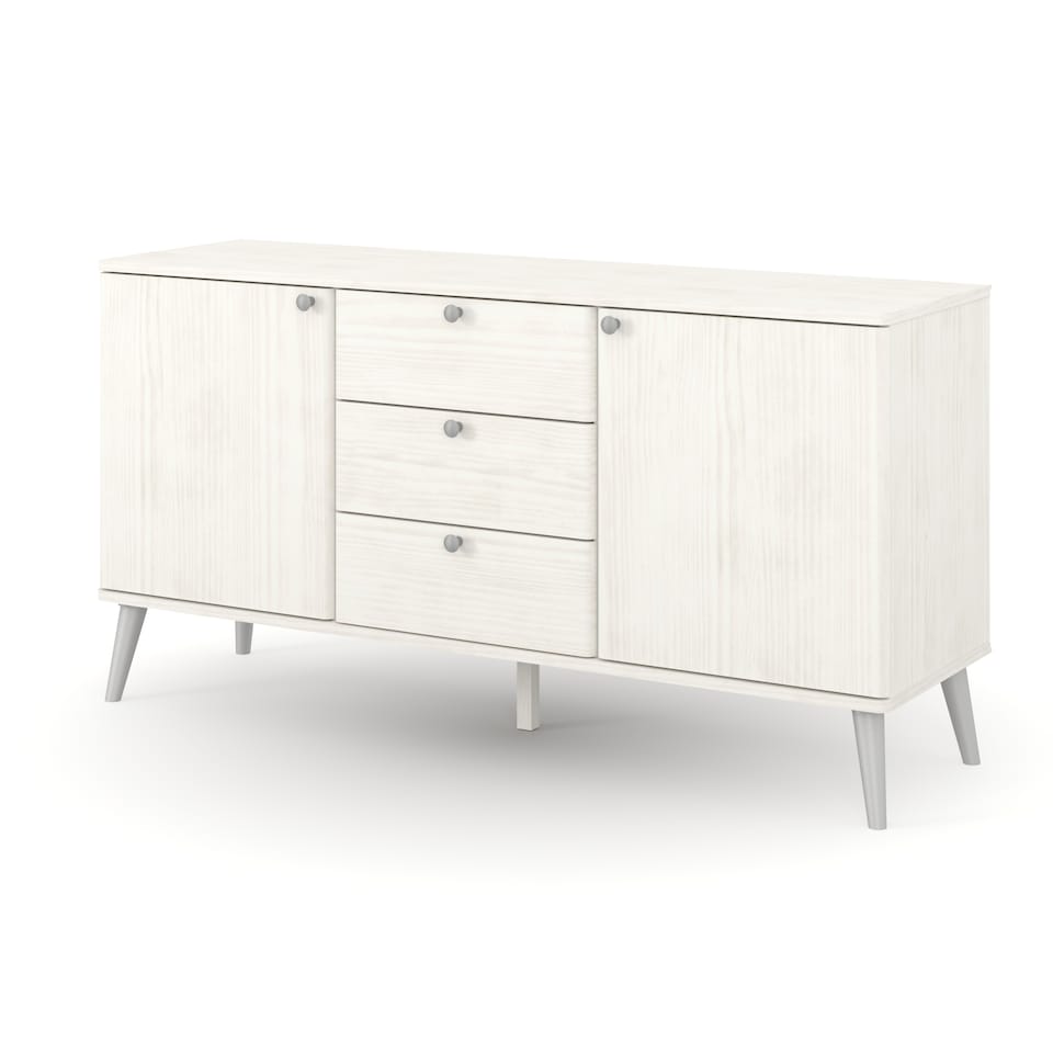 image 1 of Augusta Industrial Pine Medium Sideboard - 2 Door 3 Drawer Rustic Wooden Storage Cabinet with Hairpin Legs | White | White | One Size | 1