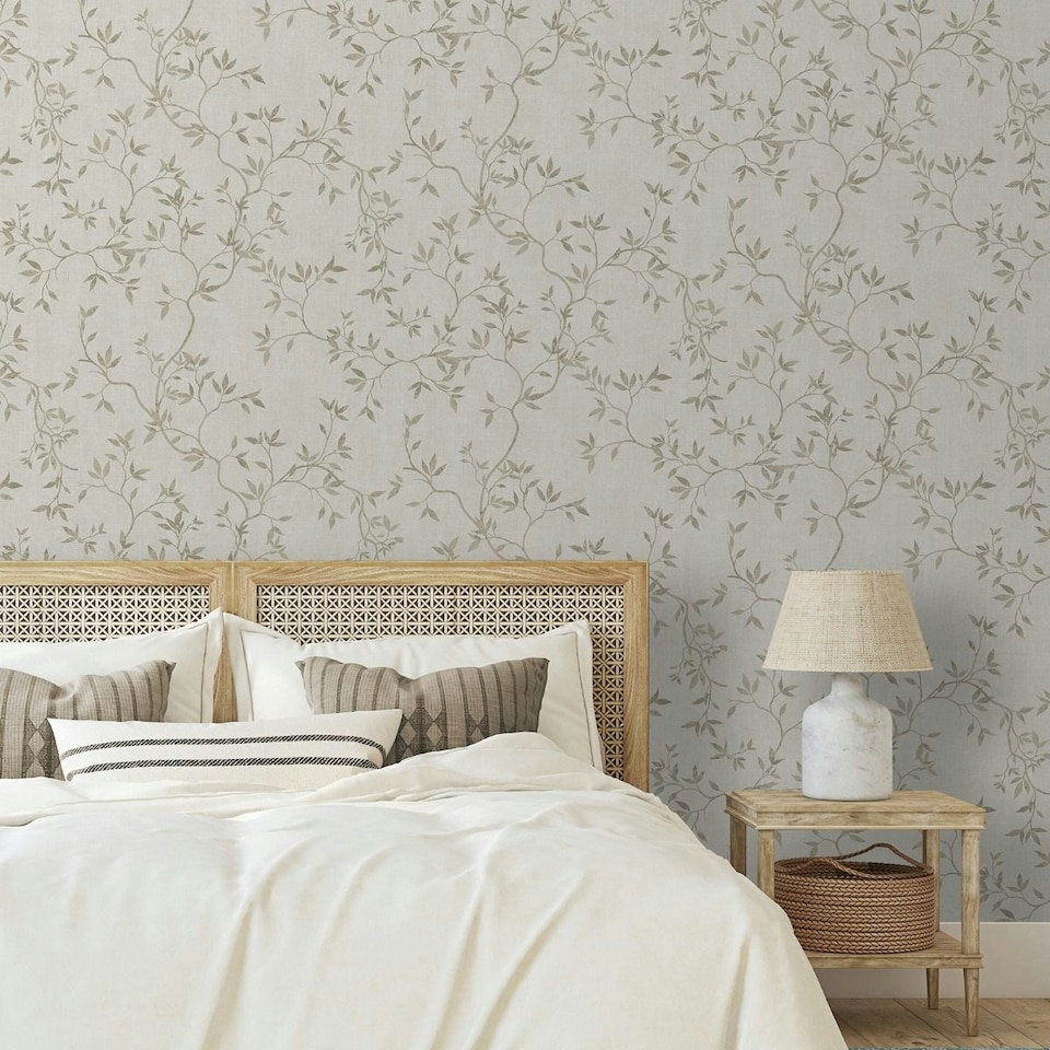 image 1 of Muriva Darcy James Collection Japandi Leaf Textured Wallpaper - Cream - 10m x 0.5m Cream