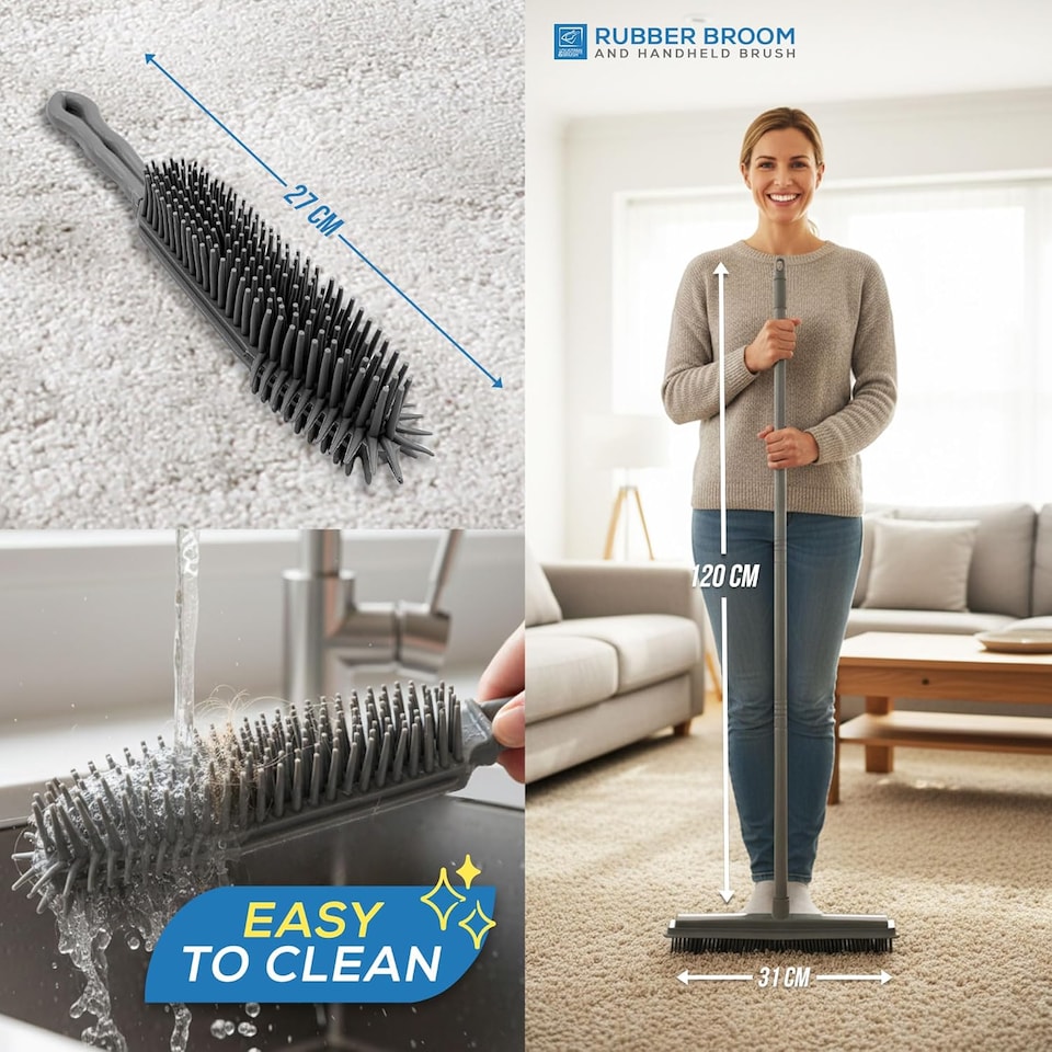 image 1 of Multipurpose Rubber Broom and Rubber Hand Brush Set