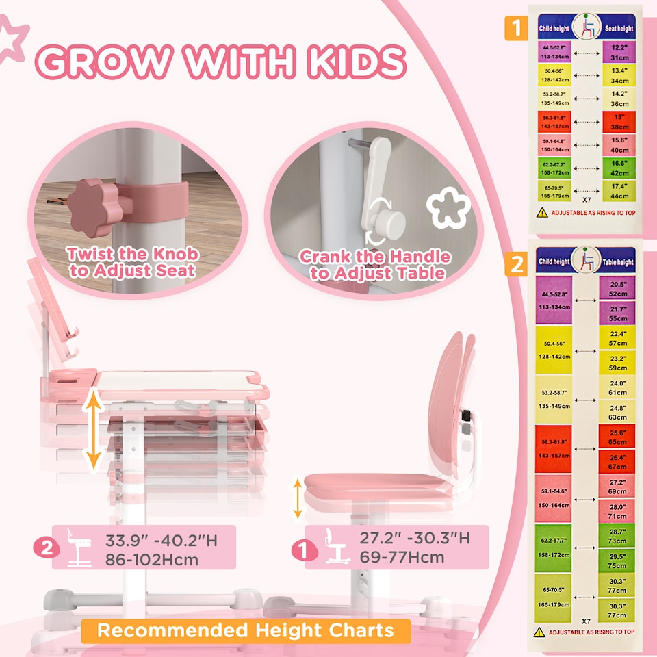 image 1 of AIYAPLAY Height Adjustable Kids Desk and Chair Set w Tilted Desktop | Pink