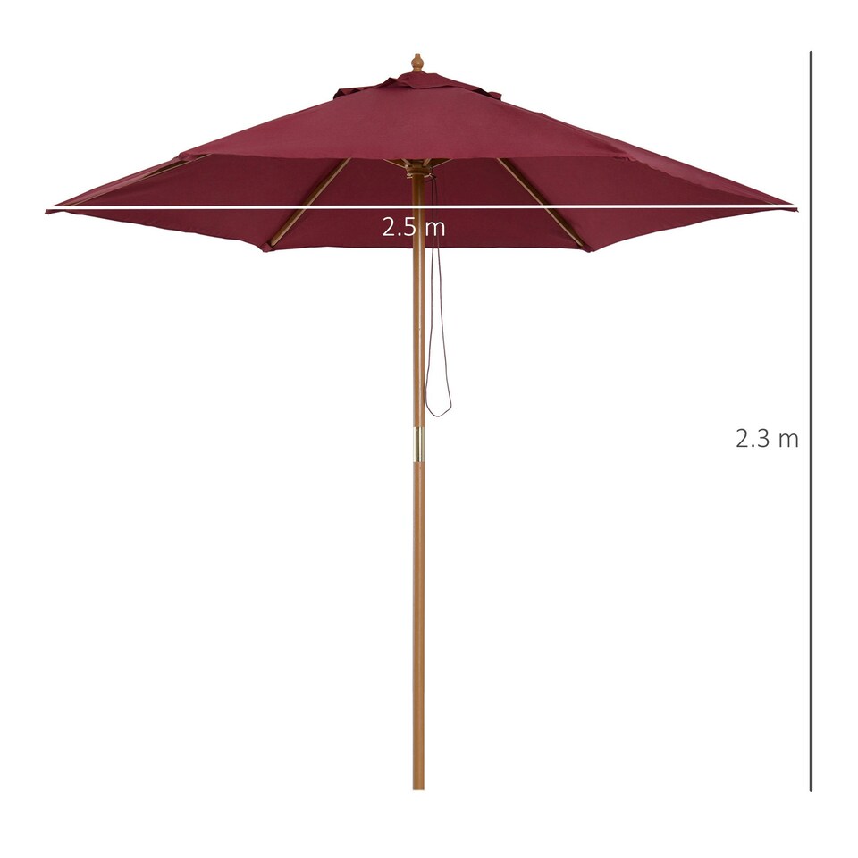 image 1 of Outsunny 2.5m Garden Parasol Sun Shade Patio Outdoor Umbrella Canopy