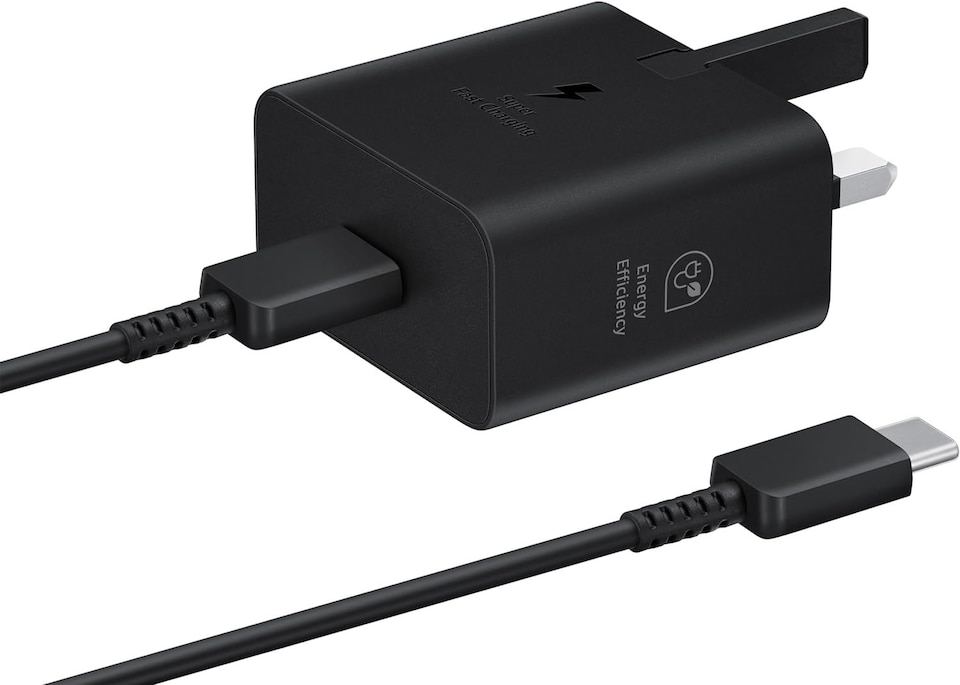 image 1 of Samsung 3 Amp 25W USB C UK Mains Charger with USB C to C Cable Black - EF-T2510XBEGGB