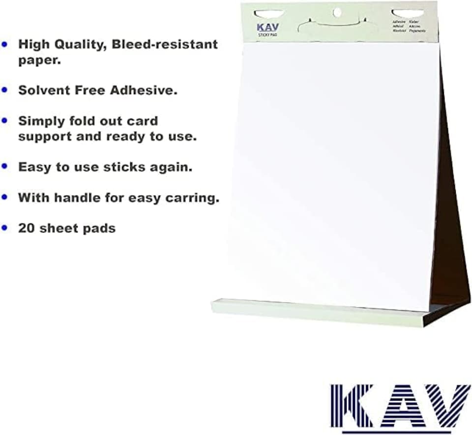 image 1 of KAV Tabletop Self Stick Flipchart Paper Pad with Dry Erase Pens, 58.5x50cm Plain 20 Sheets with Non-Toxic Markers for White Boards