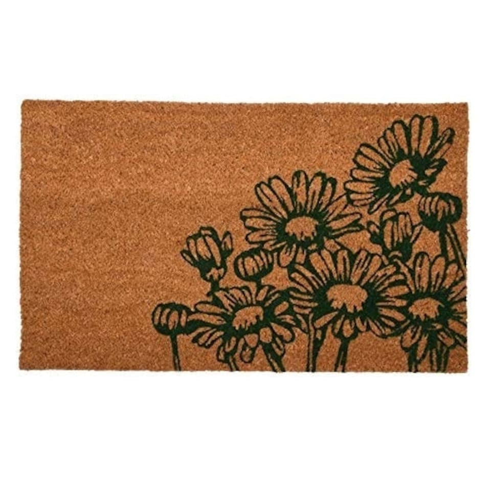 Doormat Coir Flowers Coconut & Black Print