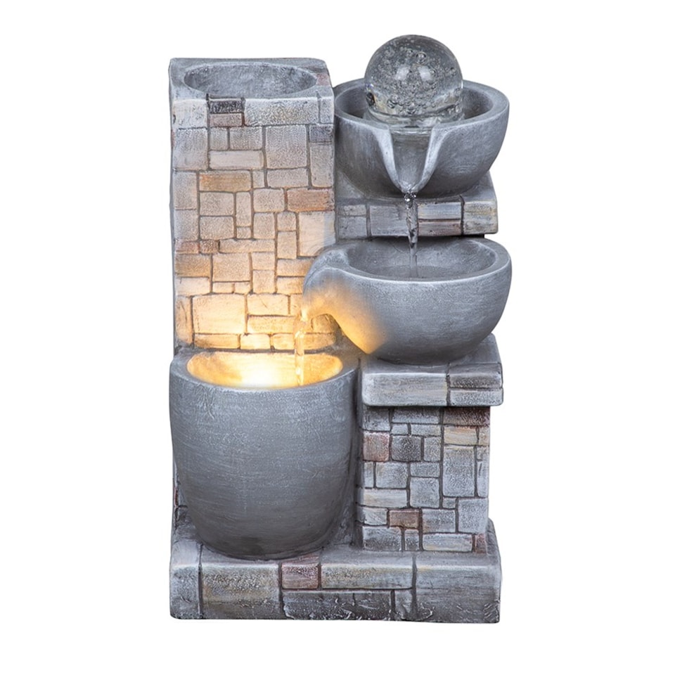 image 1 of Rustic Cascading Bowls Tabletop Water Feature With Sphere & LED Lights