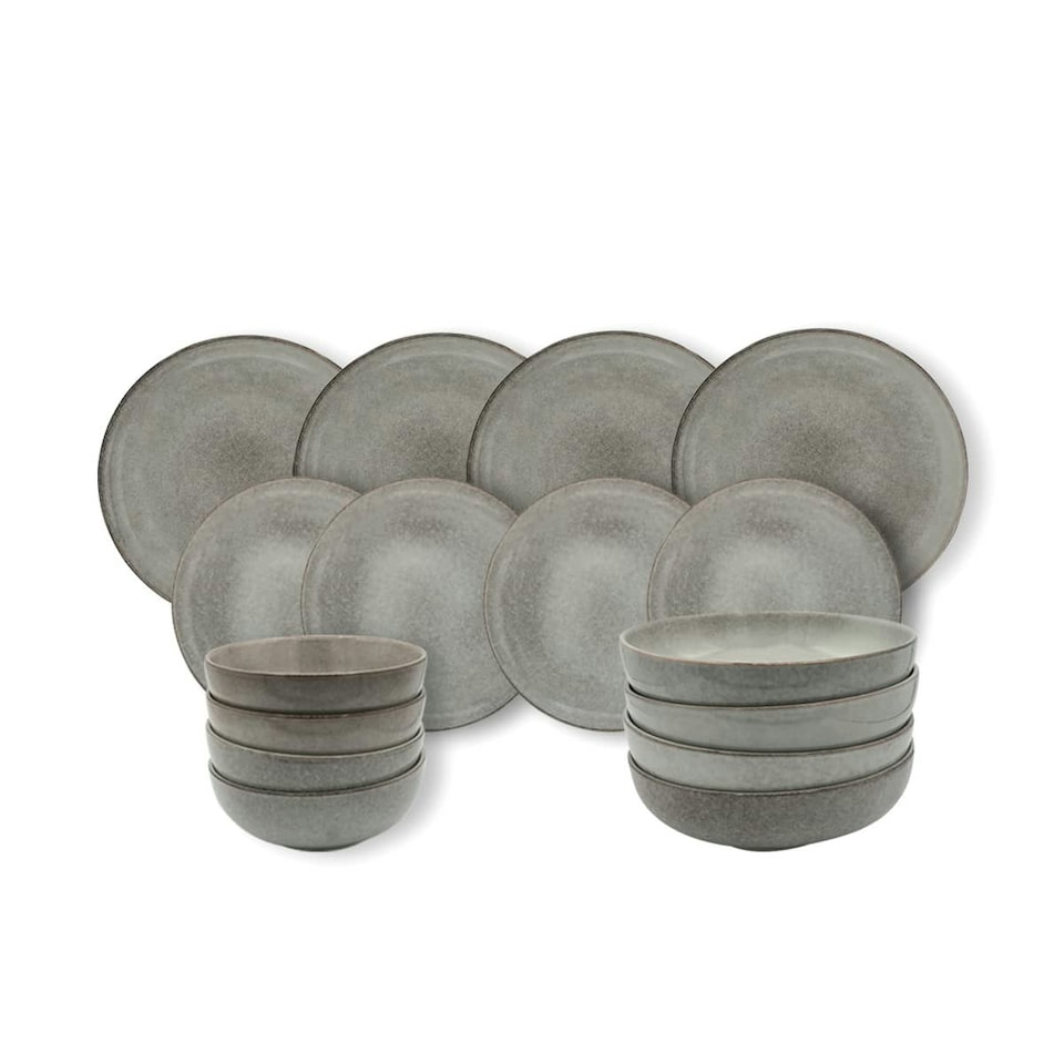 image 1 of Cooks Professional Nordic Stoneware Dinner Set | 16-Piece | Reactive Glaze | Grey