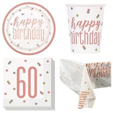 Rose Gold Glitz 60th Birthday 8 Person Value Party Pack