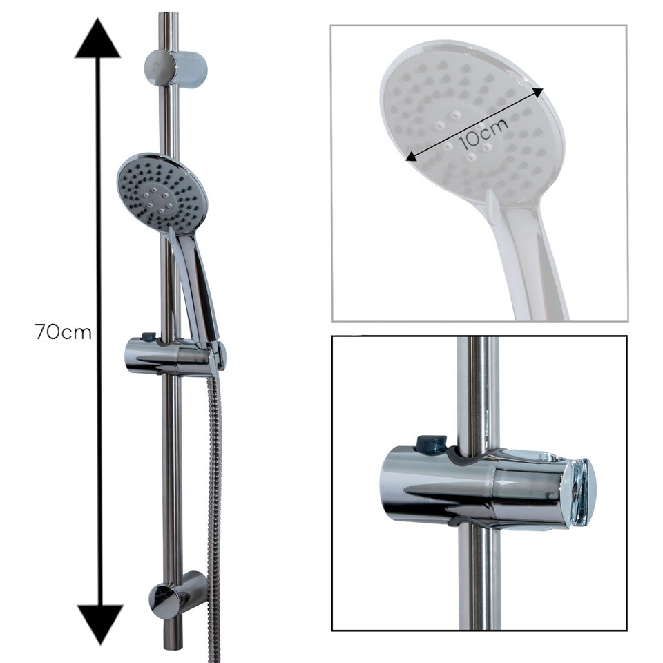 image 1 of Showerdrape Spectra Chrome 3-spray Pattern Shower Riser Rail Kit | Silver | 1