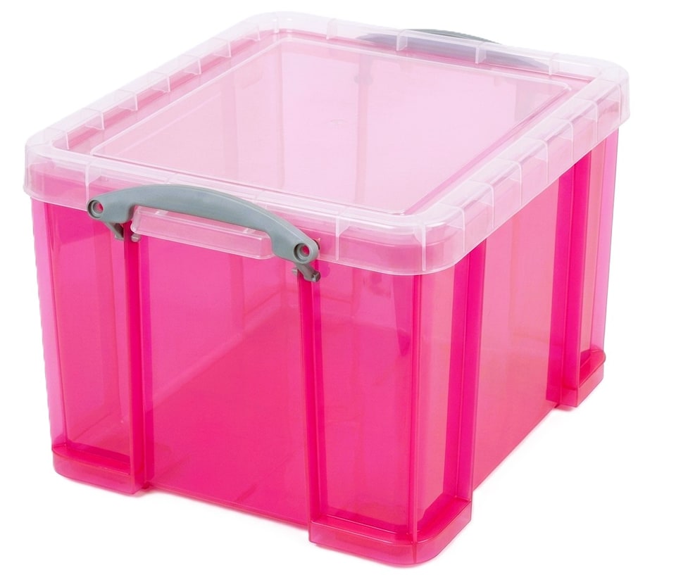 Encrypted Pink Really Useful Plastic Storage Box 35 Litre Transparent Pink Single ...