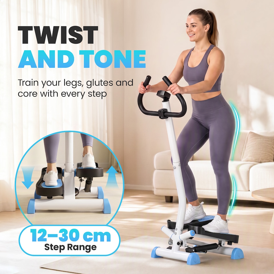 image 1 of HOMCOM Twister Stepper Step Machine with LCD Screen and Handlebars - Blue
