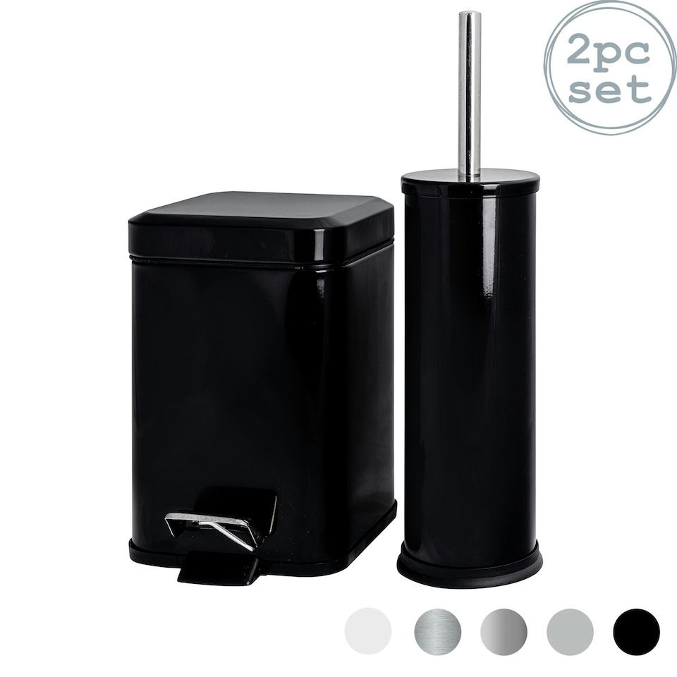 image 1 of Harbour Housewares Mismatched Toilet Brush & Bin Set - Black