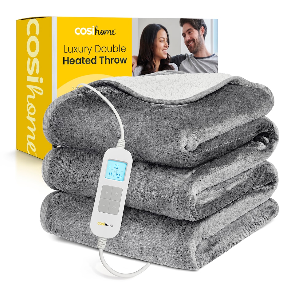 image 1 of Cosi Home Double Fleece & Sherpa Electric Heated Throw - Grey