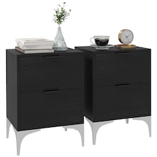 HOMCOM Bedside Tables Set of 2, Modern Nightstand with 2 Drawers, Small Sofa End Tables with Storage and Steel Legs for Bedroom, Living Room, Black