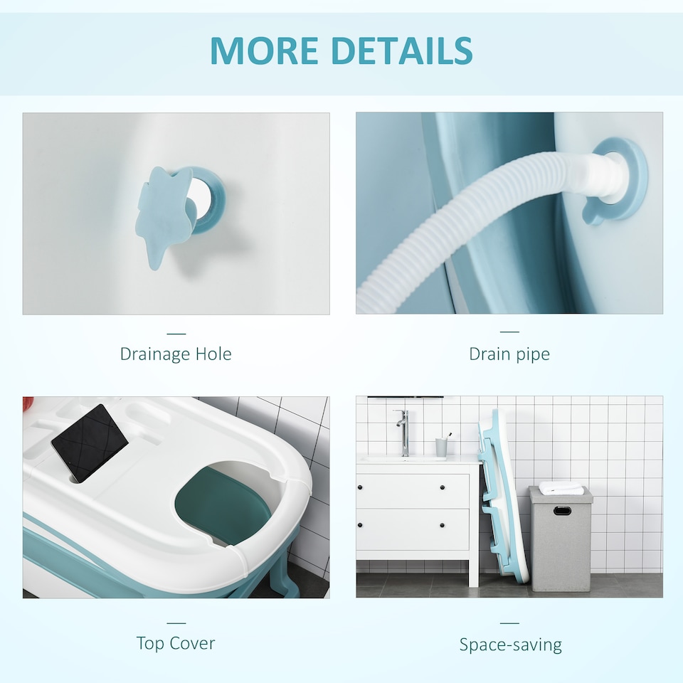 image 1 of HOMCOM Foldable Bathtub Kids Bath Tub with Lid Large Bathtubs for 1 - 12 Years