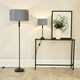 image 1 of ValueLights Maggie Black Metal Candlestick Floor Lamp with Grey Velvet Lamp Shade and LED Bulb
