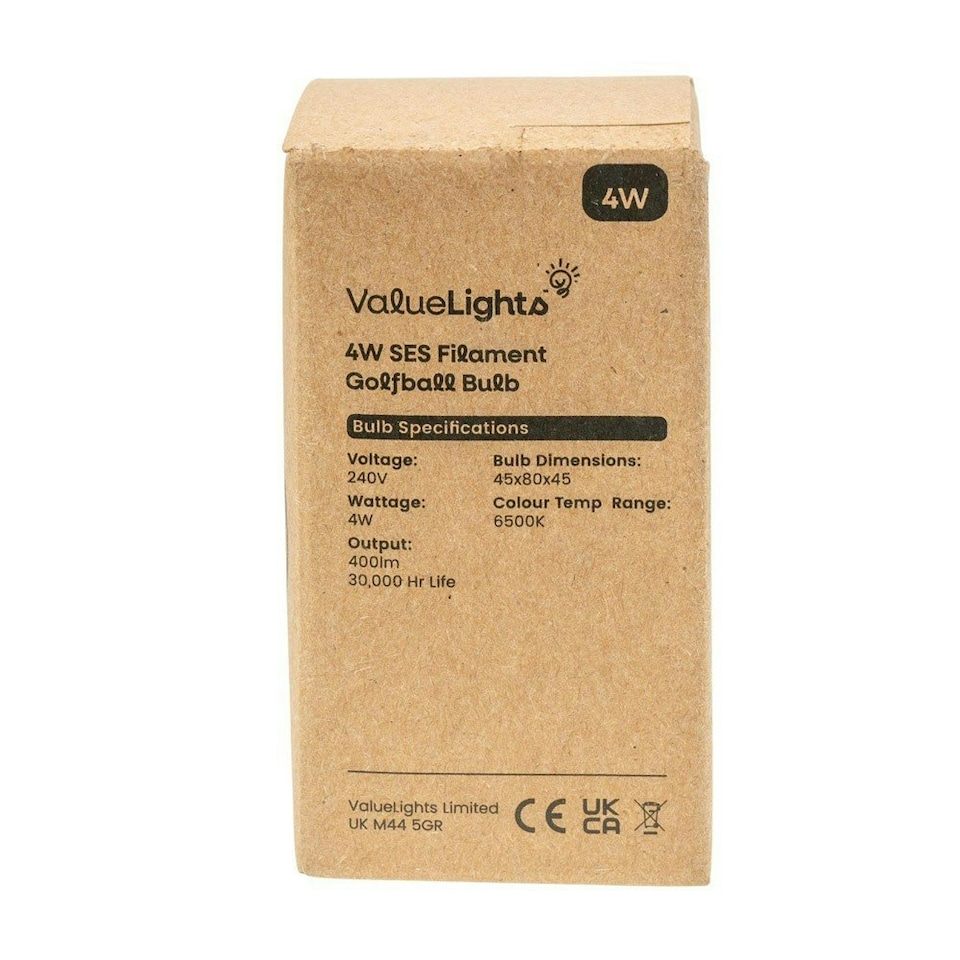image 1 of ValueLights 6 Pack Vintage Filament E14 Clear Glass Golfball LED 4W Cool White 6500K 400lm Light Bulb