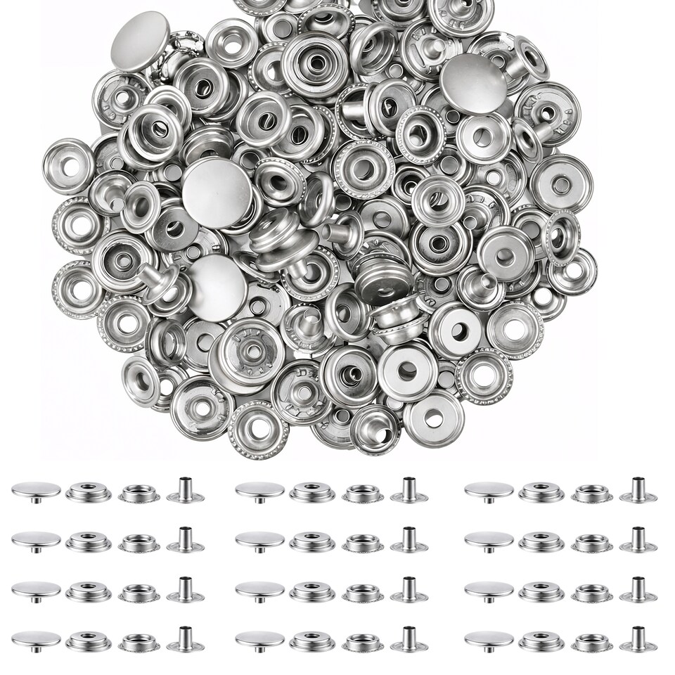 image 1 of 15mm Press Studs 4 Part No Sew Buttons, Durable & Lightweight - 100pcs