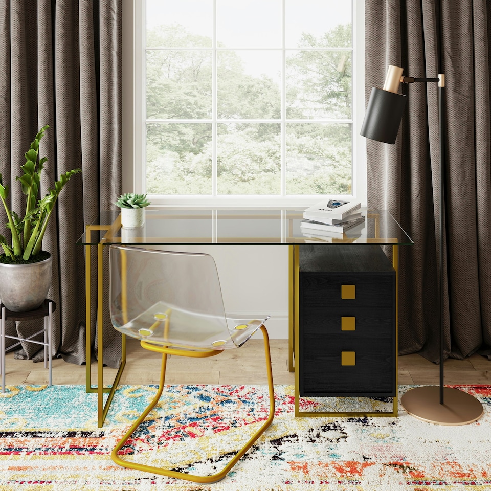 image 1 of Morgan Writing Desk in Black & Gold