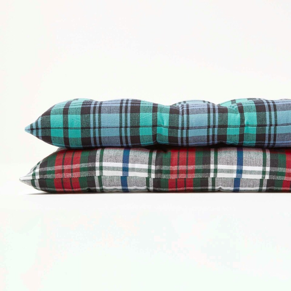 image 1 of Homescapes Garden Bench Cushion Luxury 2 Seater Cotton Tartan Indoor Outdoor Seat Pad | Red | 108 x 42 cm | 1