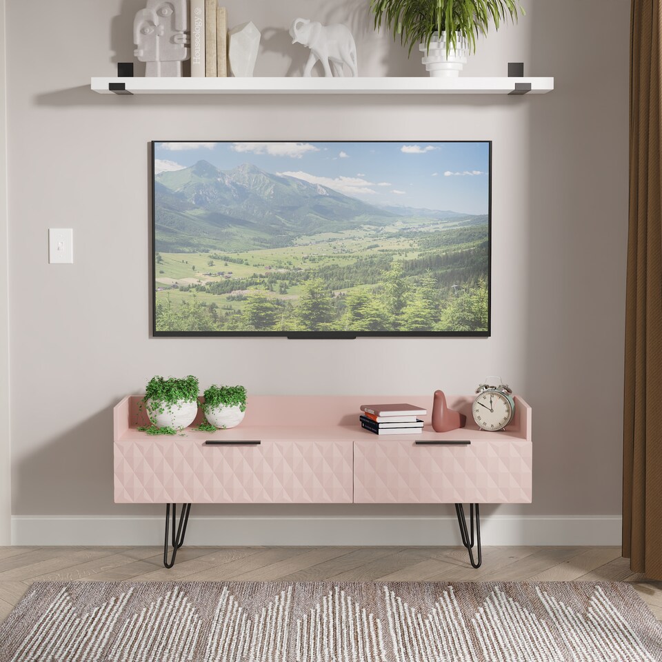 image 1 of Islay 2 Drawer TV Console Unit in Kobe Pink (Ready Assembled) | Pink | Kobe Pink