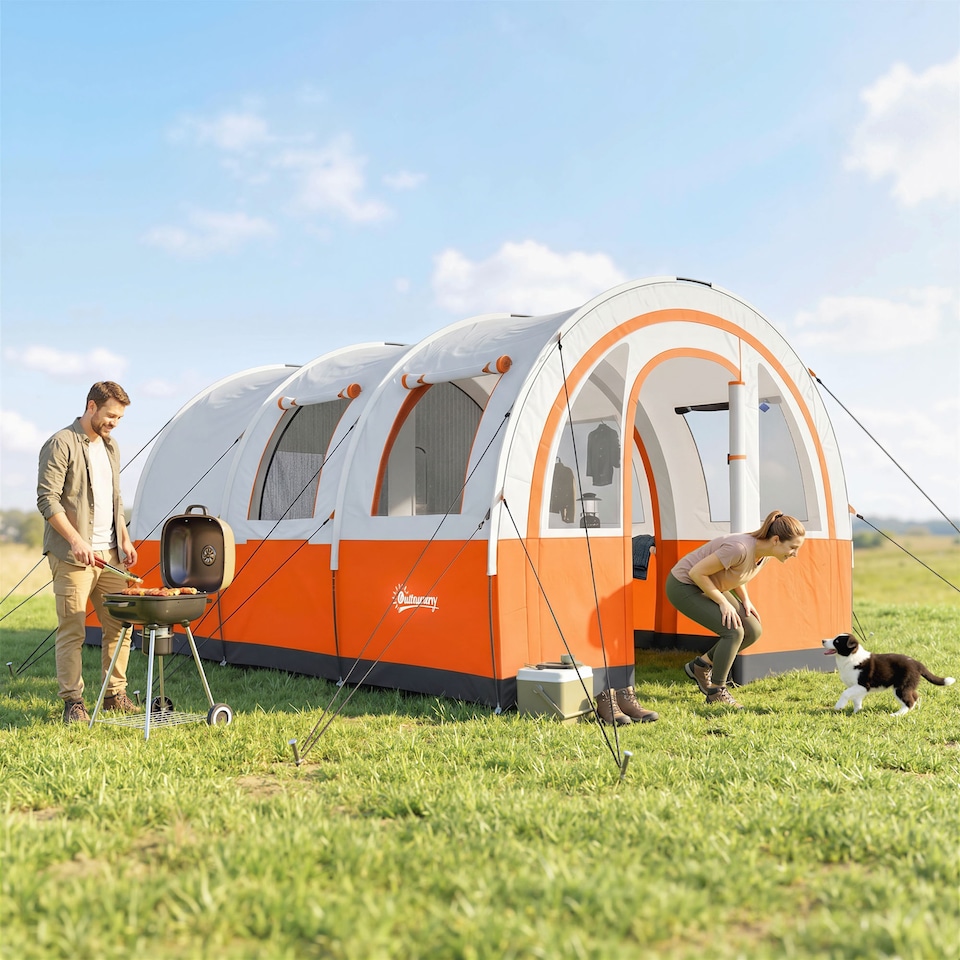 image 1 of Outsunny Camping Tent, 3000mm Waterproof Family Tent for 3 Man, Orange