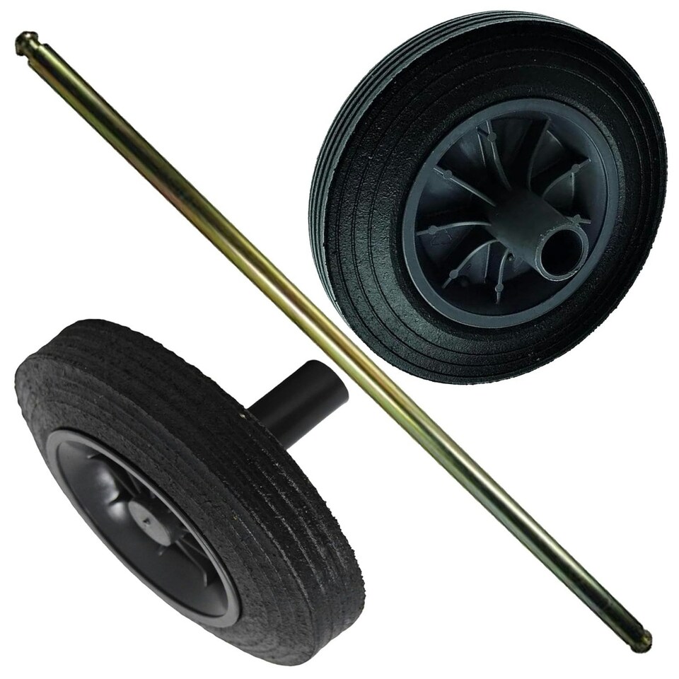 image 1 of Pack Of 2 Heavy Duty Rubber Wheels With Nose Collar & Metal Axle Kit For Wheelie Bin Replacements Black