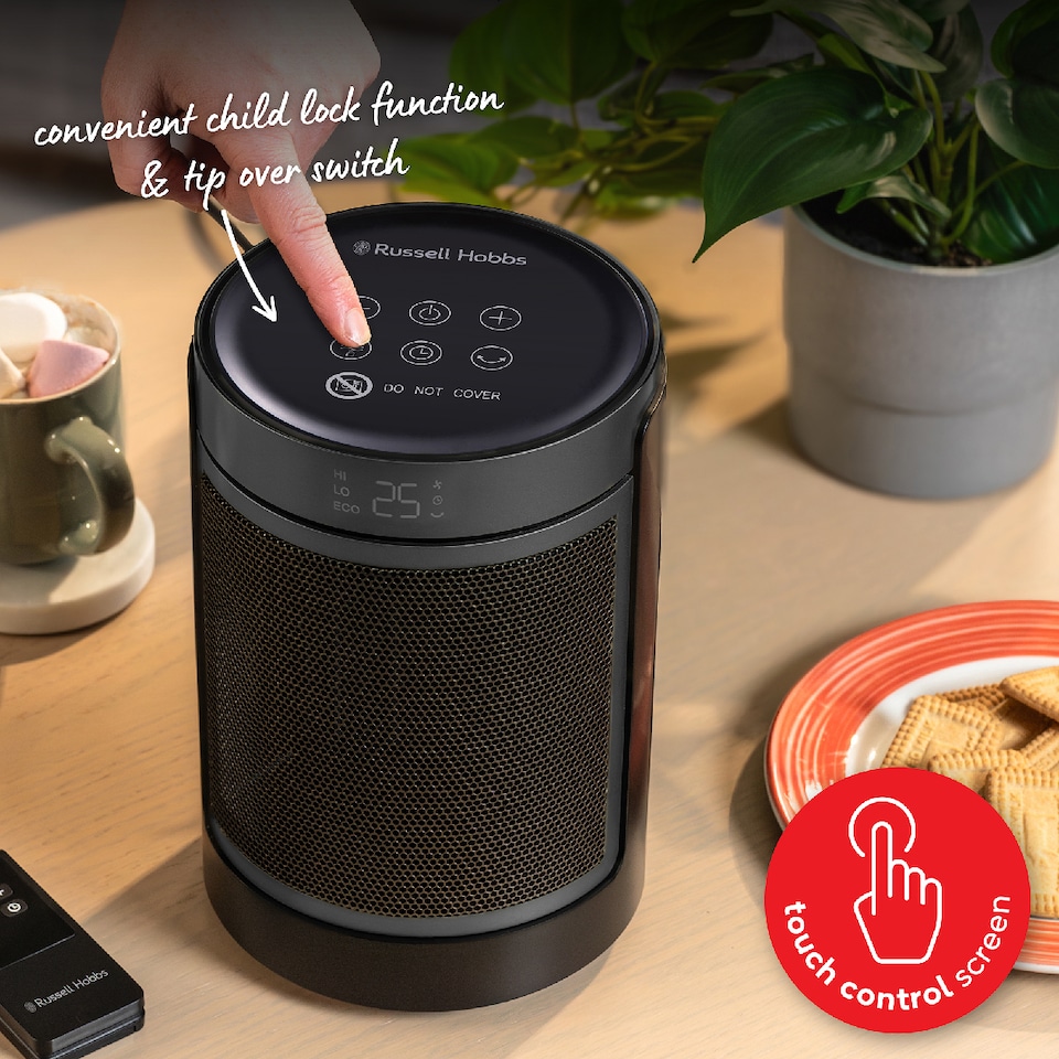 image 1 of Russell Hobbs RHCH2002S Space Heater in Black & Silver Round 1500W Portable Electric Heater