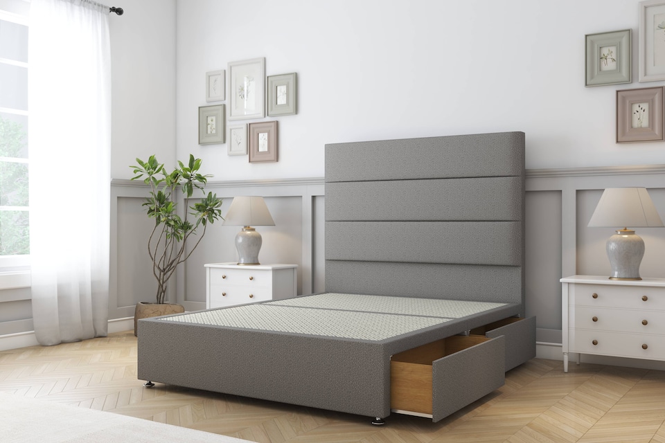 image 1 of Sloomy Texas Pewter Dumfries Divan Bed With Mattress 2 Drawers Footend With 26" Strutted Headboard 5' King | Grey | Pewter | King | 1