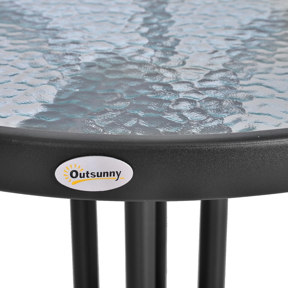 image 1 of Outsunny Outdoor Bistro Table Rounding Dining Tempered Glass Top Black φ60cm