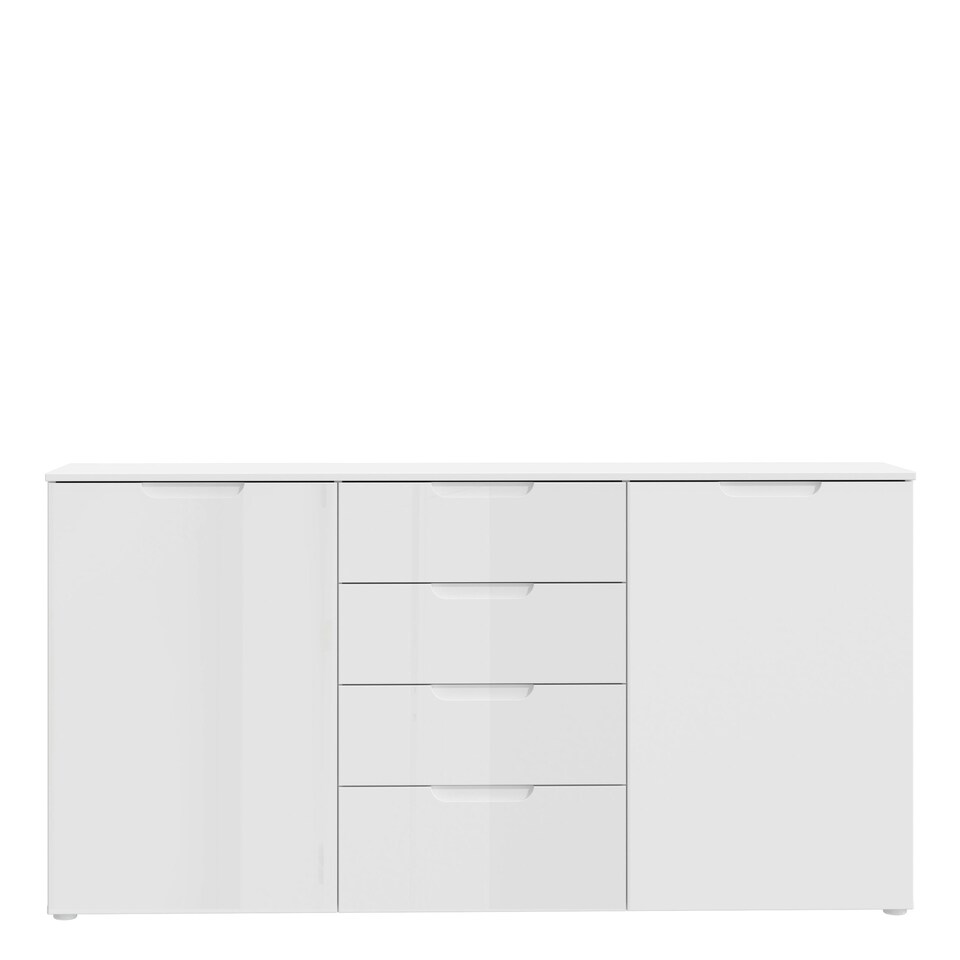 image 1 of Sienna Wide Chest of 4 Drawers and 2 Doors in White/White High Gloss