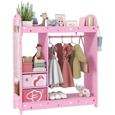 AIYAPLAY Kids Wardrobe, Kids Clothes Rail with Mirror for Bedroom, Pink