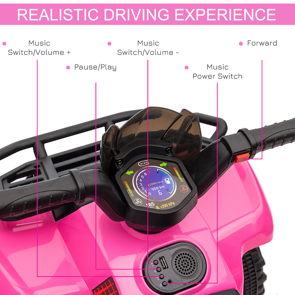 image 1 of HOMCOM 6V Kids Electric Ride on Car Toddlers Quad Bike All Terrain Vehicle Toy With Music for 18-36 months Pink