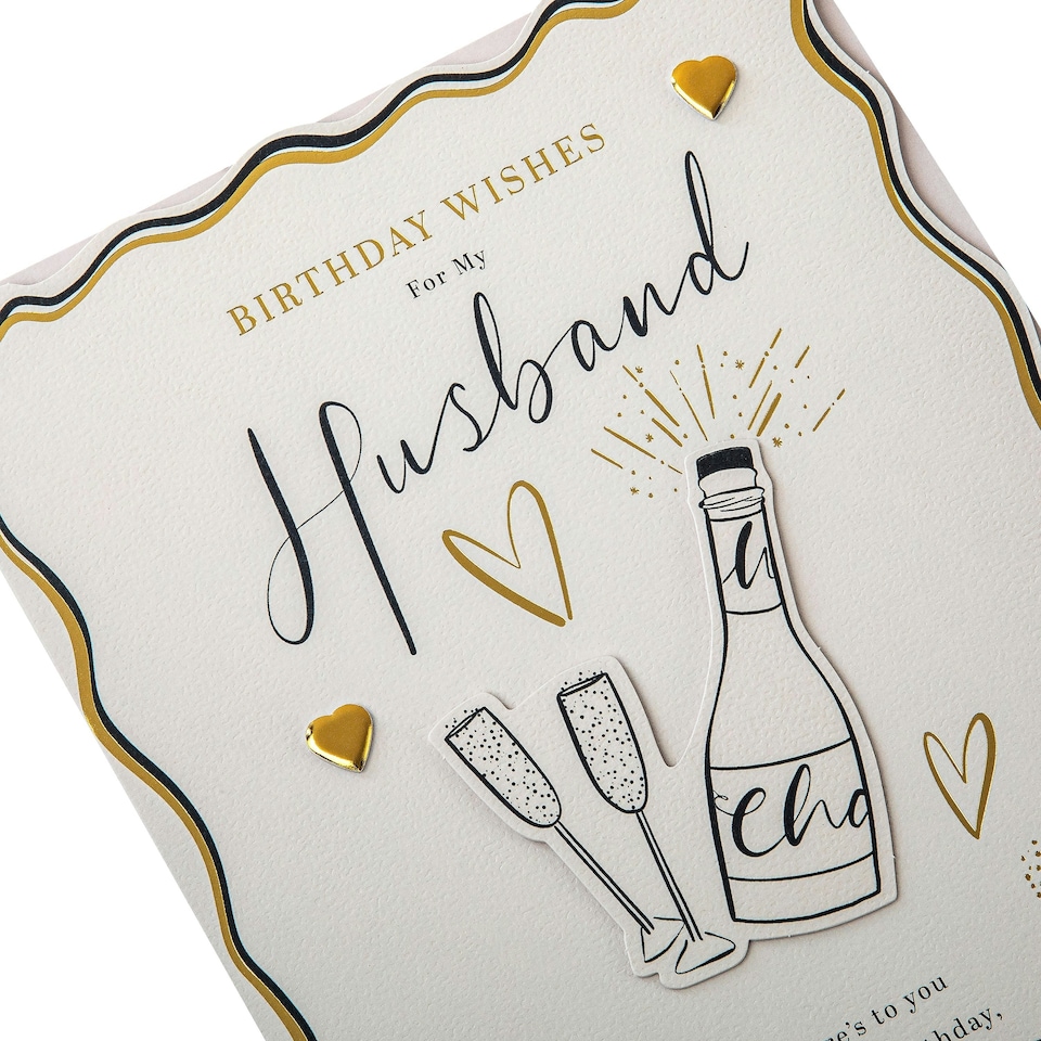 image 1 of Bottle of Bubbly, Glasses & Heartfelt Verse Design Husband Birthday Card