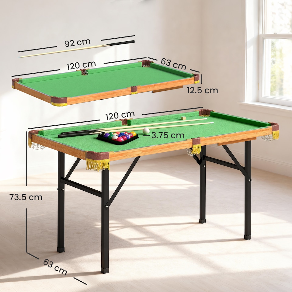 image 1 of SPORTNOW 4FT Folding Pool Table, Mini Billiards Table Set for Kids, Green