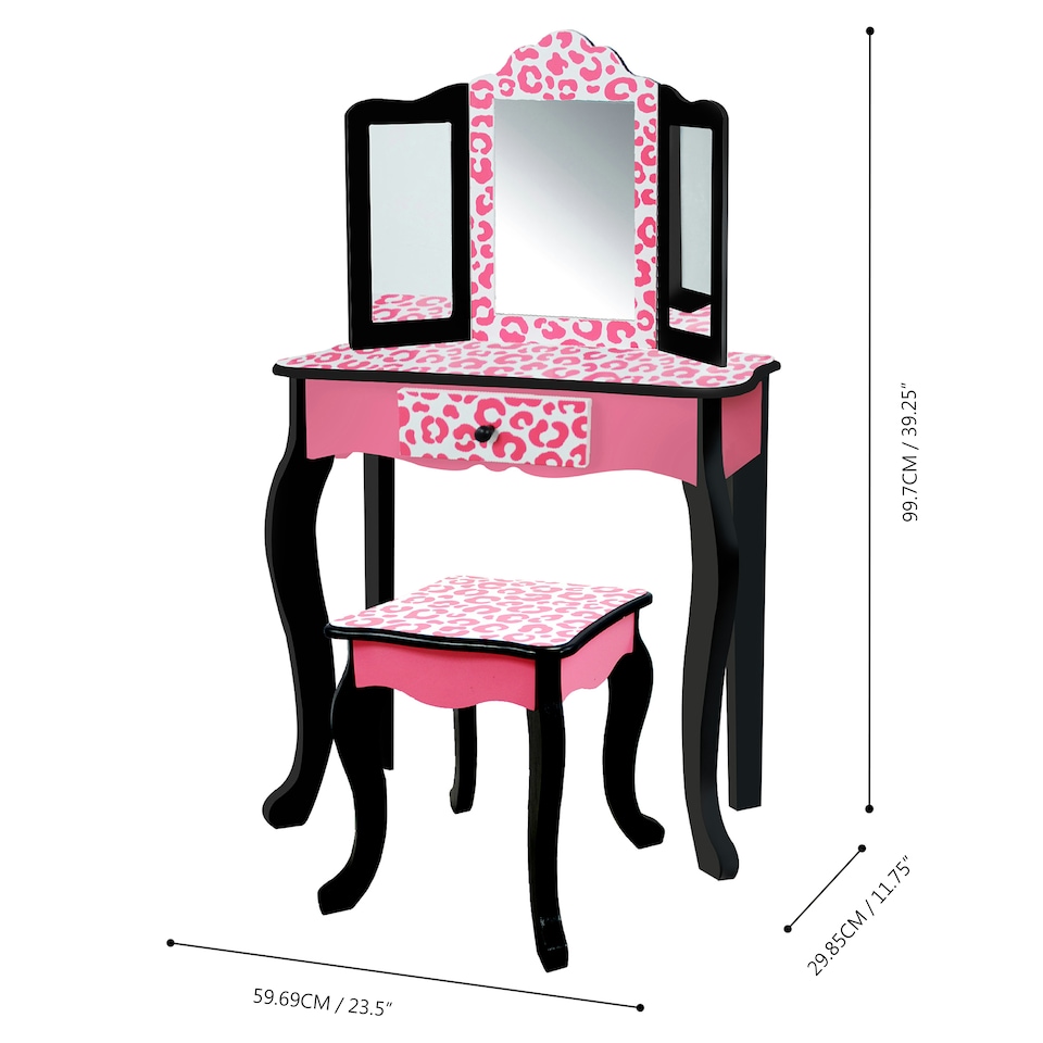 image 1 of Teamson Kids Gisele Leopard Print Vanity Playset, Pink/Black