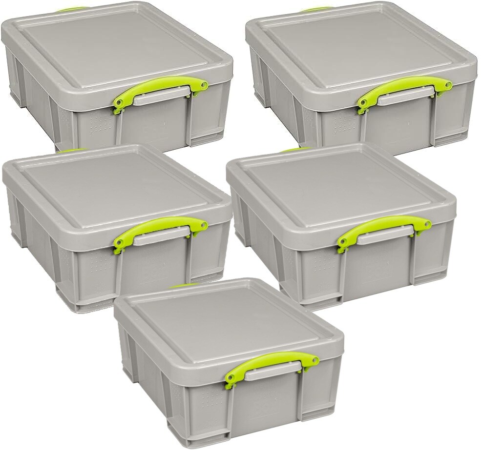 Really Useful Plastic Storage Box 18 Litre Dove Grey Pack of 5
