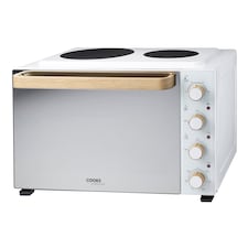 Cooks Professional 48L Mini Portable Oven with 2 Ceramic Hobs - Electric Portable Countertop Cooker | White | Nordic White