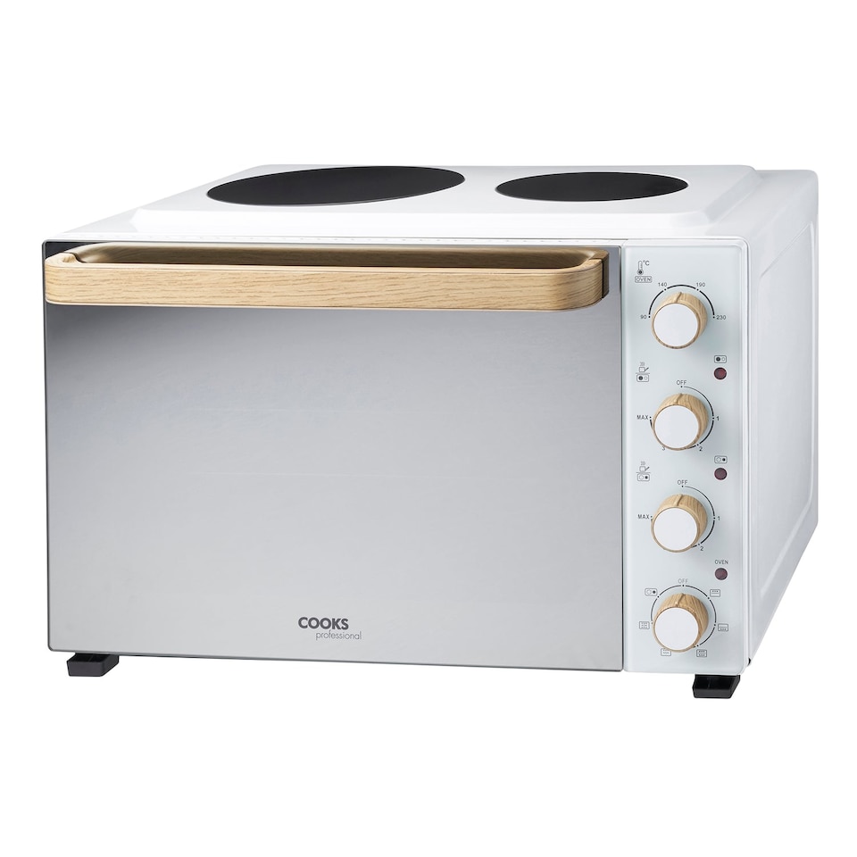 image 1 of Cooks Professional 48L Mini Portable Oven with 2 Ceramic Hobs - Electric Portable Countertop Cooker | White | Nordic White