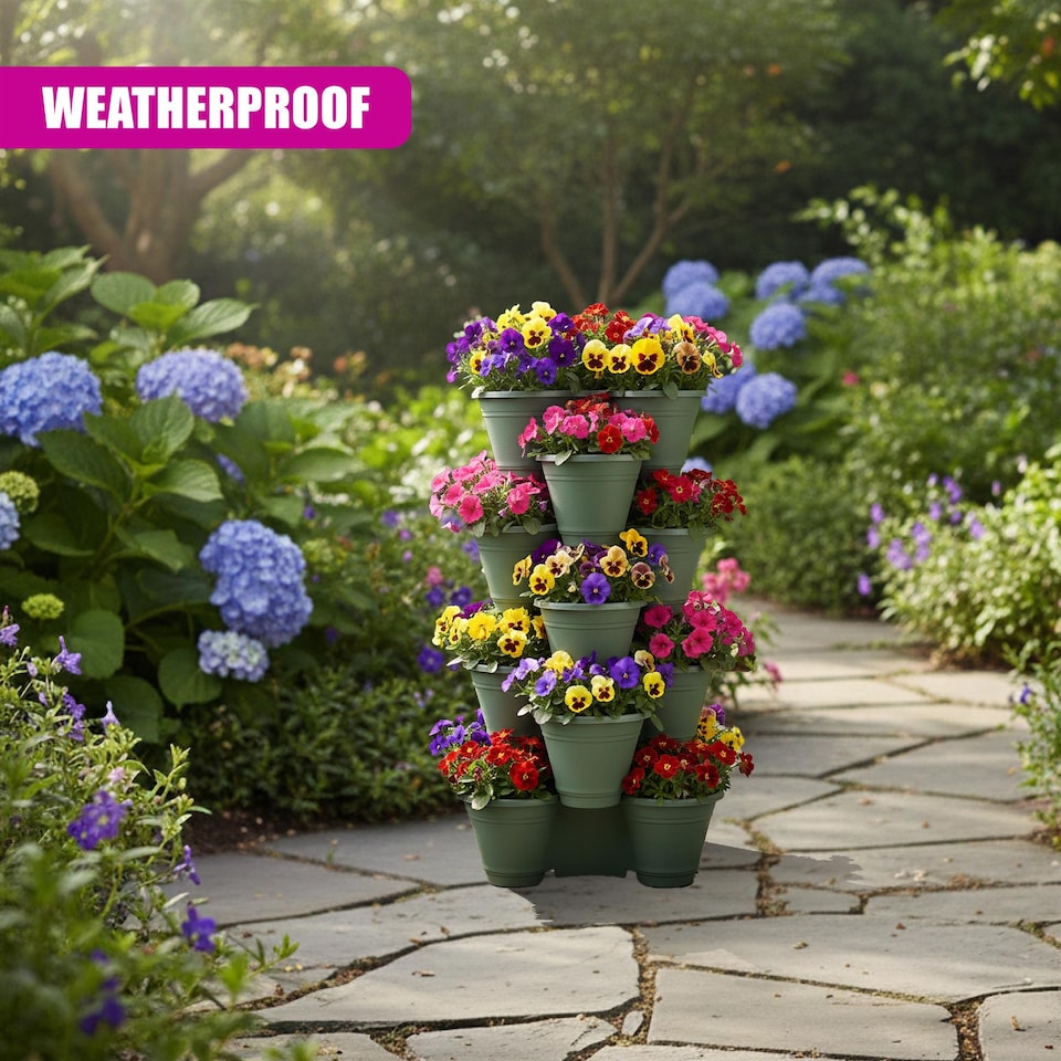 image 1 of GEEZY Set Of 6 Stackable Strawberry Planters Plastic Vertical Garden Green