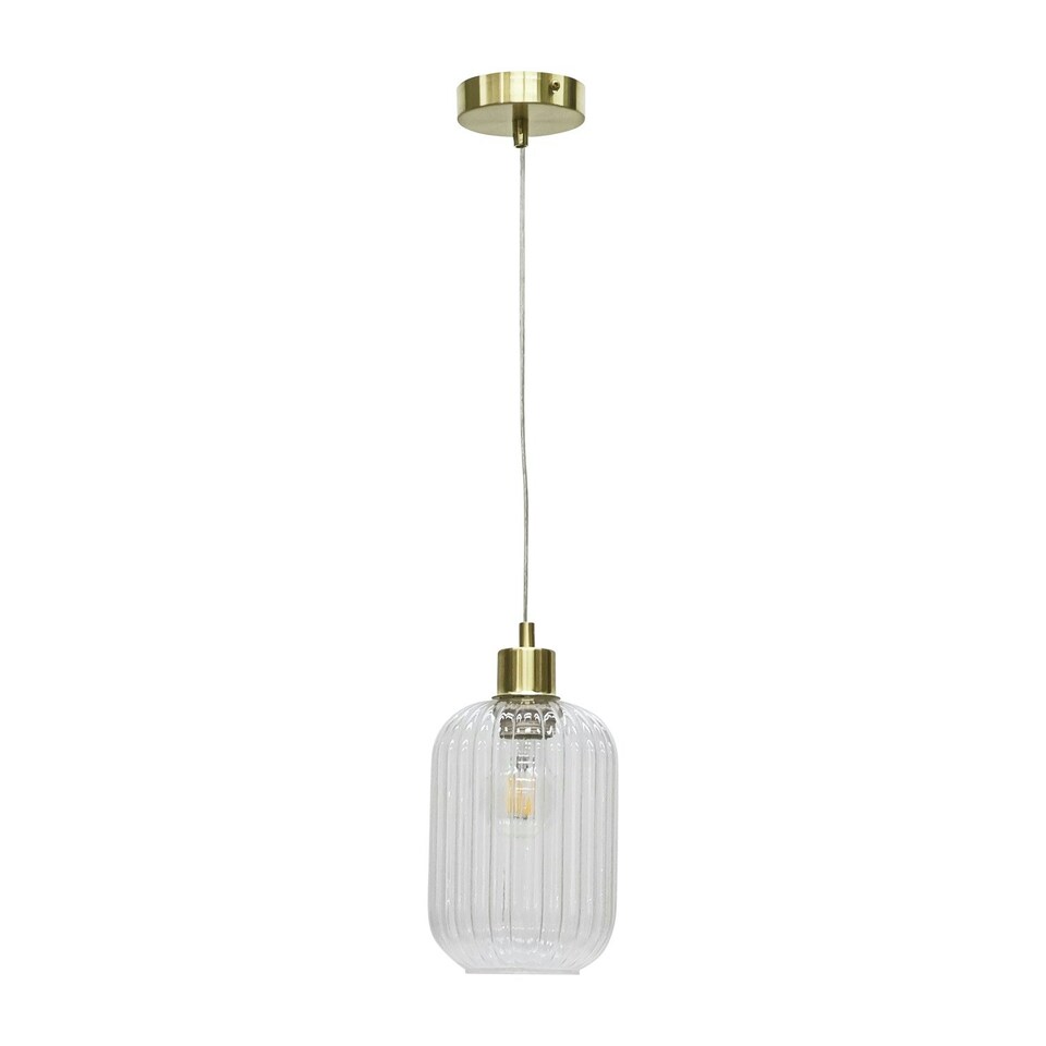 image 1 of First Choice Lighting Set of 2 Batley Clear Ribbed Glass with Satin Brass Pendant Fittings Bronze | Clear