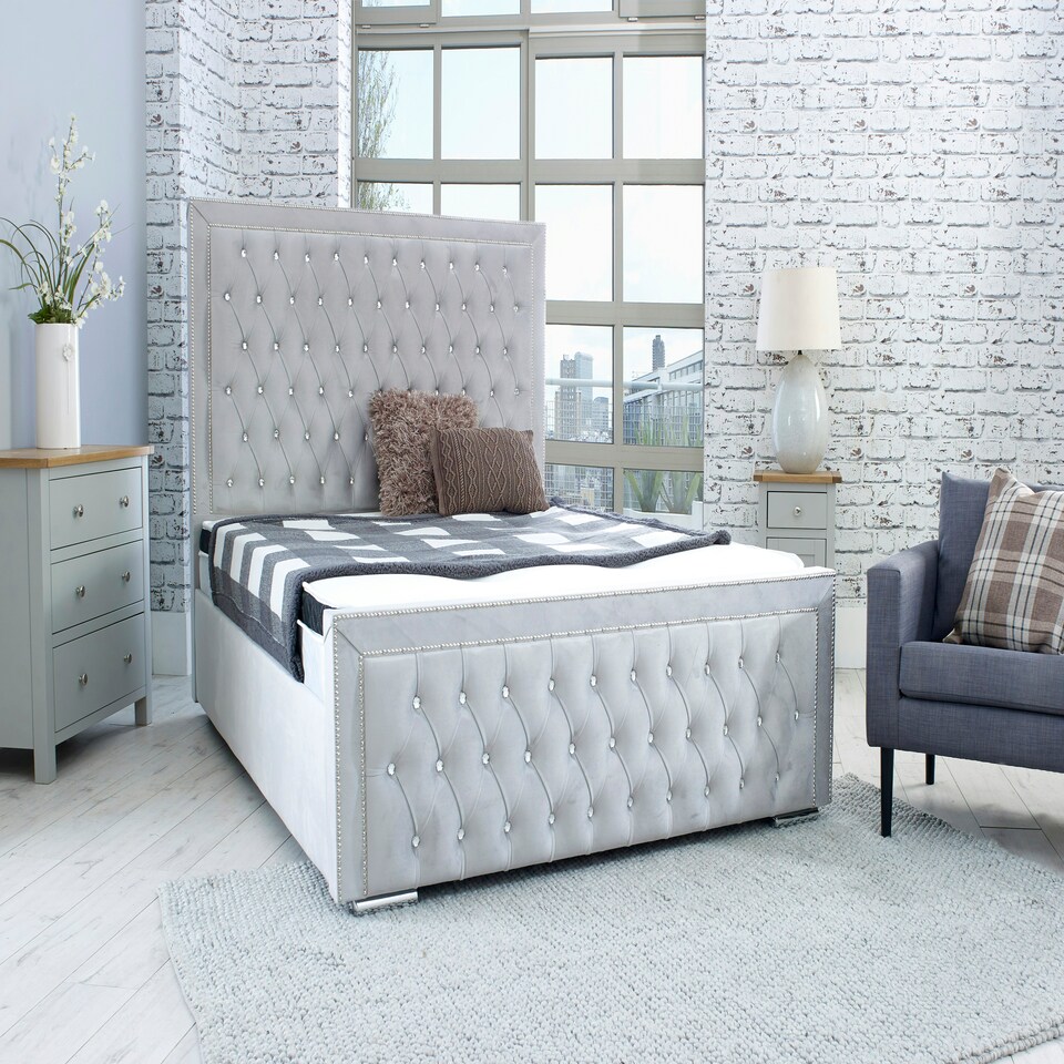 image 1 of Hendrick Plush Superking Bed Frame - Silver