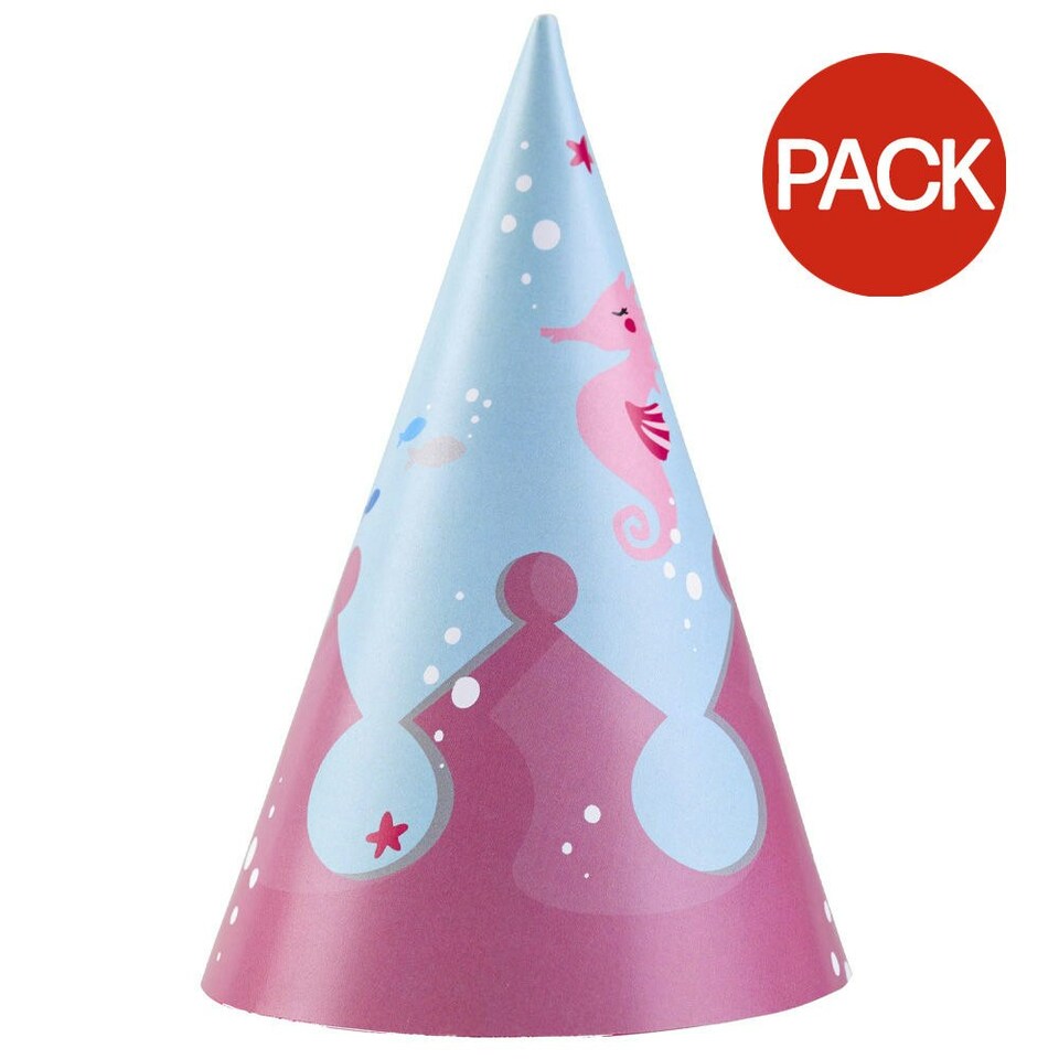 Amscan Be A Mermaid Cone Party Hats (Pack of 8) - Pink/Blue - One Size