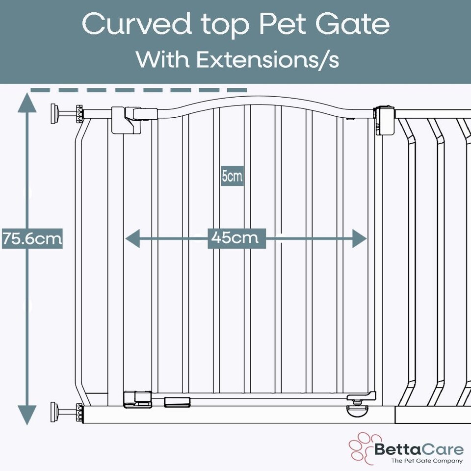 image 1 of Bettacare Curved Top Dog Gate, 197cm - 206cm, Matt Grey, Pressure Fit Pet Gate for Dog and Puppy, Pet and Dog Barrier | Grey