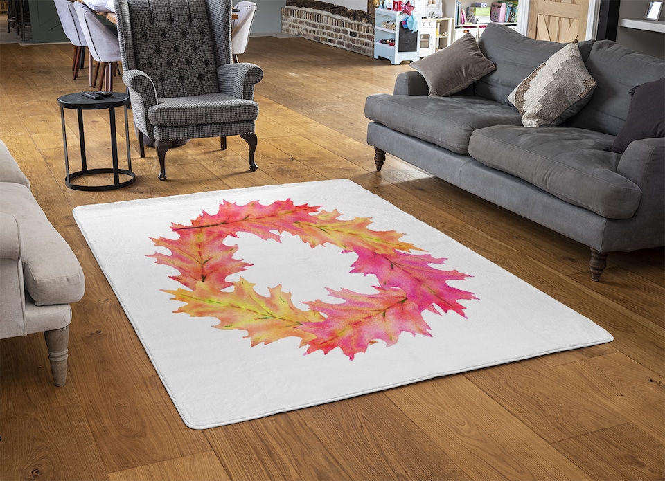image 1 of Pink & Orange Autumn Reath Rug | Multi