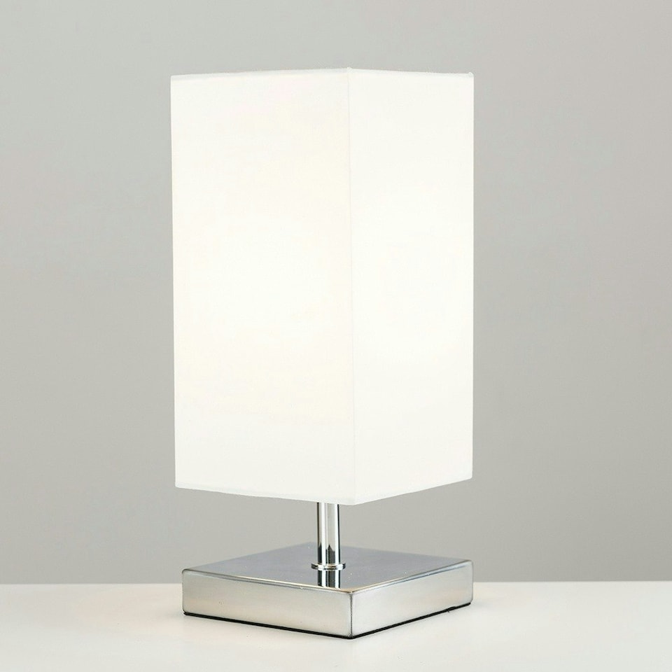 image 1 of ValueLights Pair Of Modern Square Polished Chrome Touch Table Lamps With White Shades