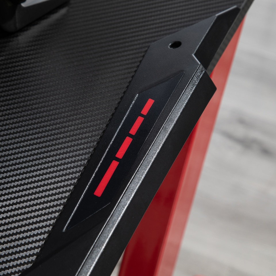image 1 of HOMCOM 142 x 66 cm Gaming Desk, Carbon Fibre Covered Computer Desk, Gamer Workstation with Headphone Hook, Cup Holder and Gamepad Storage Rack, Black and Red