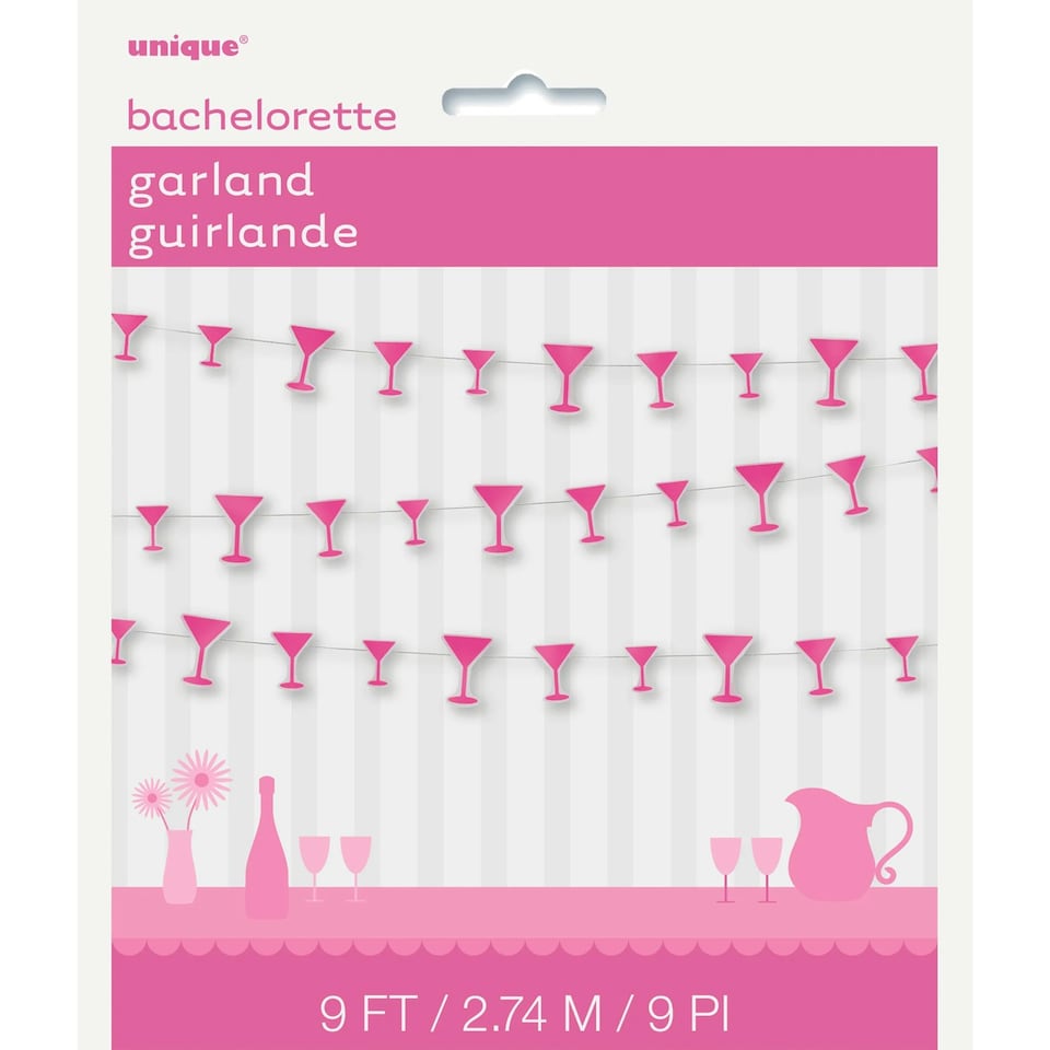Unique Party Paper Martini Glass Garland - Pink - 9ft