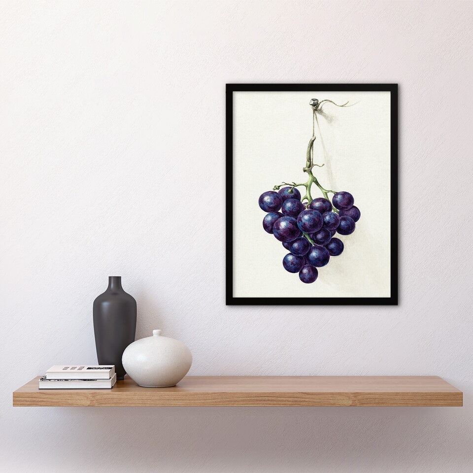 image 1 of Jean Bernard Framed Wall Art Print Bunch of Blue Grapes Oil Painting Home Décor