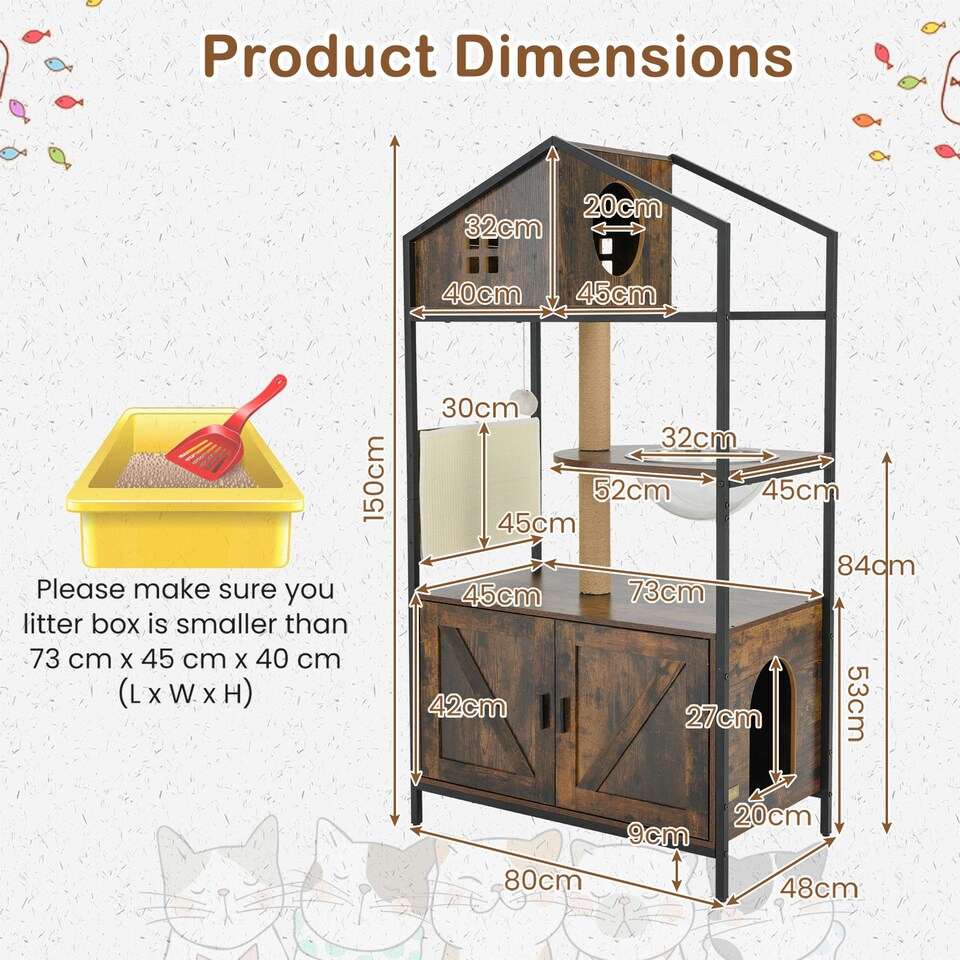 image 1 of COSTWAY Enclosure Litter Box Industrial 150CM Cat Tree